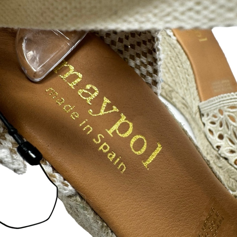 Maypol NEW Crochet Espadrille Wedge Sandals Peep Toe Ankle Wrap Cream Size 41 - Picture 10 of 13